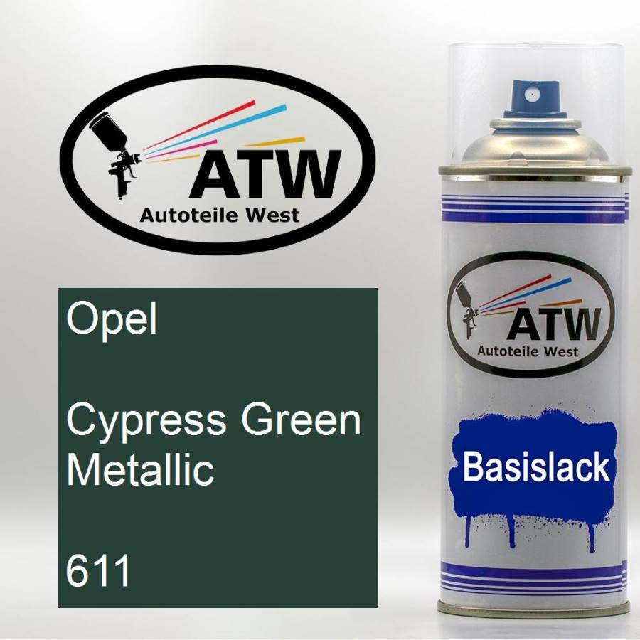 Opel, Cypress Green Metallic, 611: 400ml Sprühdose, von ATW Autoteile West.